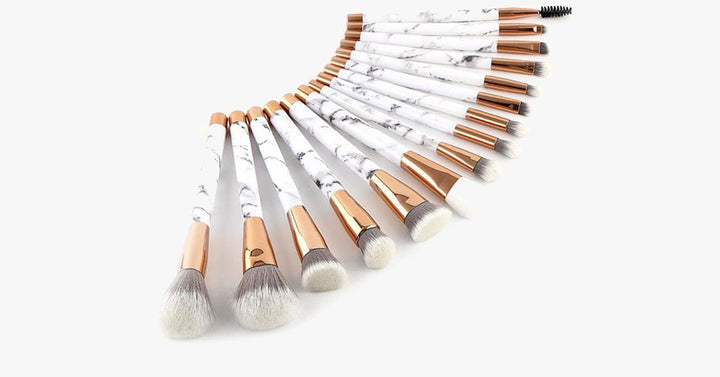 Skanto | Pro Makeup Brush Set of 15 med Rose- og Marmor mønster - Perfekt for alle Makeup Applikasjoner