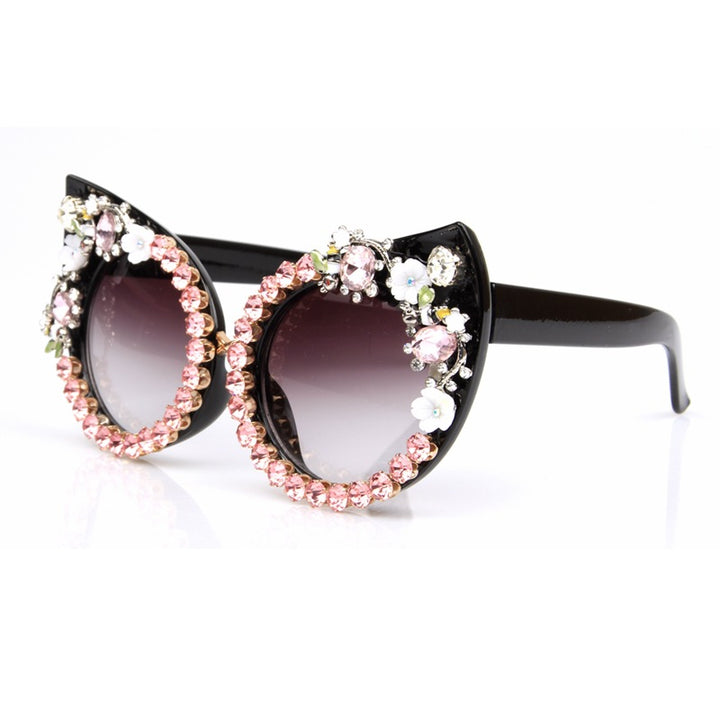 Dame Cat-Eye solbriller med glitrende smykke-stener Skanto