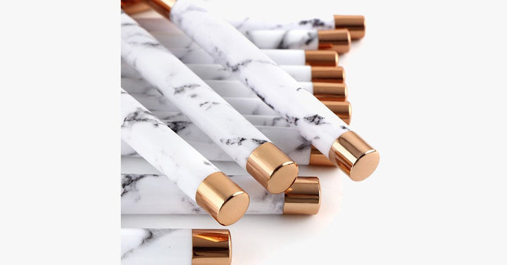 Skanto | Pro Makeup Brush Set of 15 med Rose- og Marmor mønster - Perfekt for alle Makeup Applikasjoner