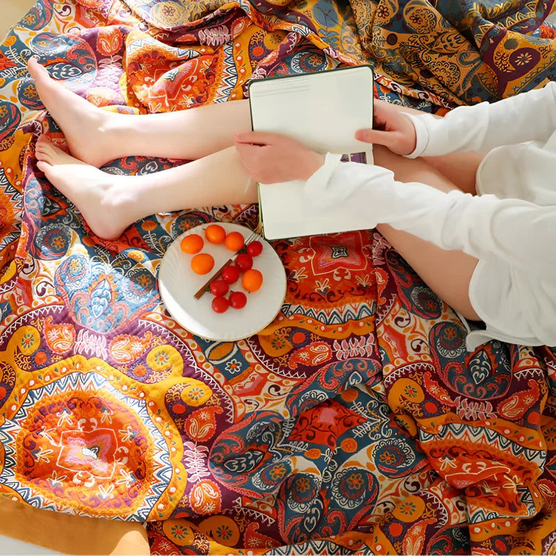 Sunrise Boho Vendbar Teppe, 100% Bomull Kjølende Quilt | Skanto