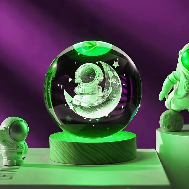 LumiSphere - Luksus 3D Krystall Bordlampe med Trebase Skanto