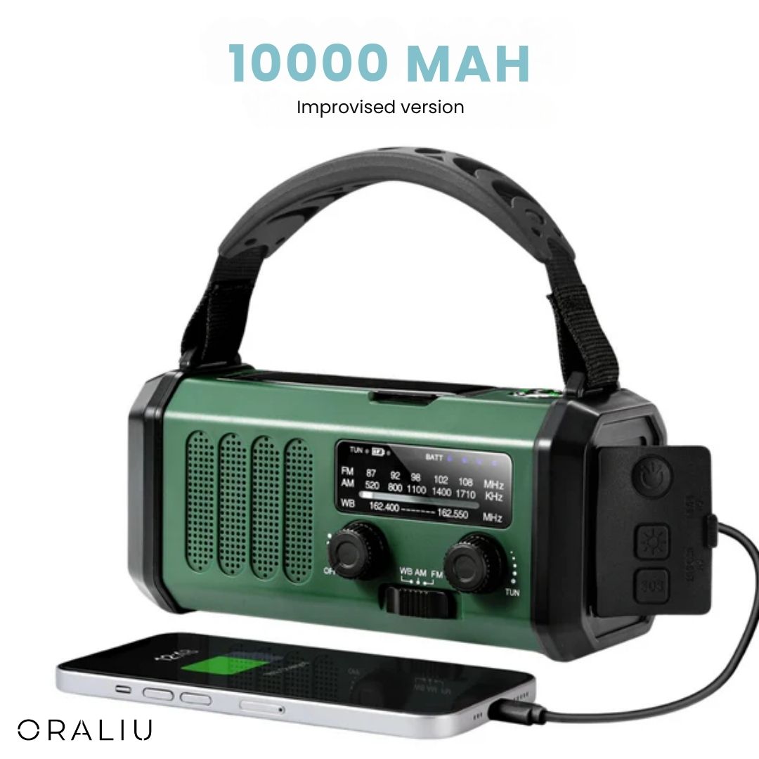 Skanto | Solcelle Nødradio med Power Bank – Håndspak og LED-lommelykt for Camping og Utendørsbruk