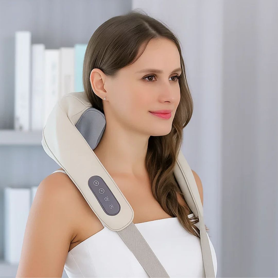 RelaxaPro | Shiatsu nakkemassasje – Varmeavlastning – Trådløs design – Ideell for kontor- og hjemmebruk Skanto