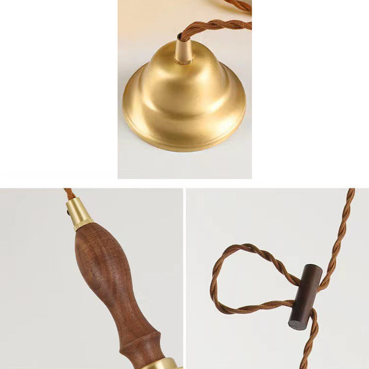 Skanto | Tradisjonell Vintage Messing Snor Valnøtt Glass Blomst Buet 1-Lykt Pendellampe For Spiserom