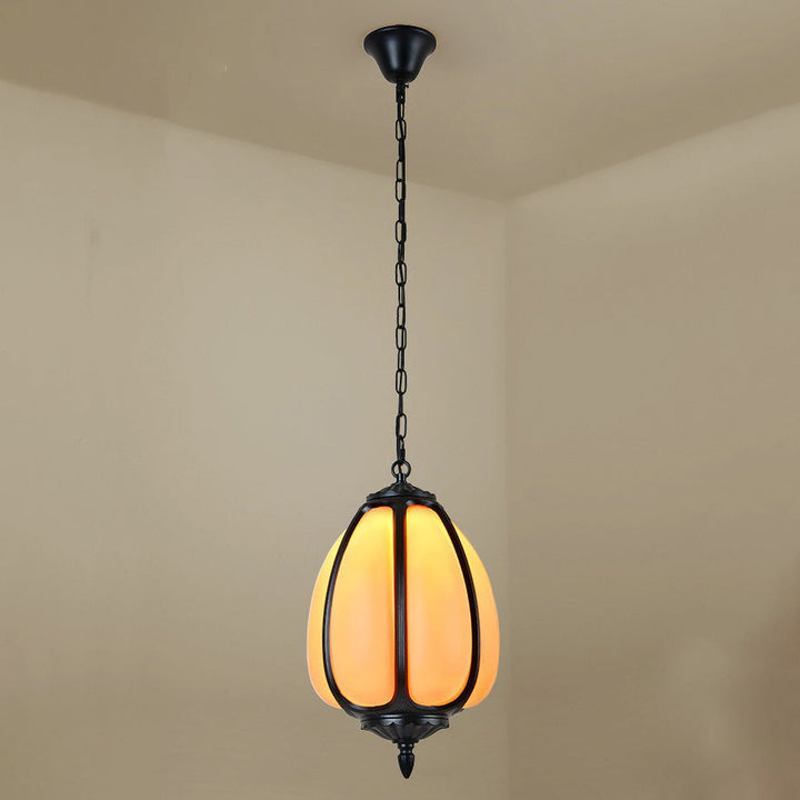 Tradisjonell kinesisk vanntett aluminium PC dolomitt elliptisk gresskar 1-lampe pendellampe for utendørs terrasse | Skanto