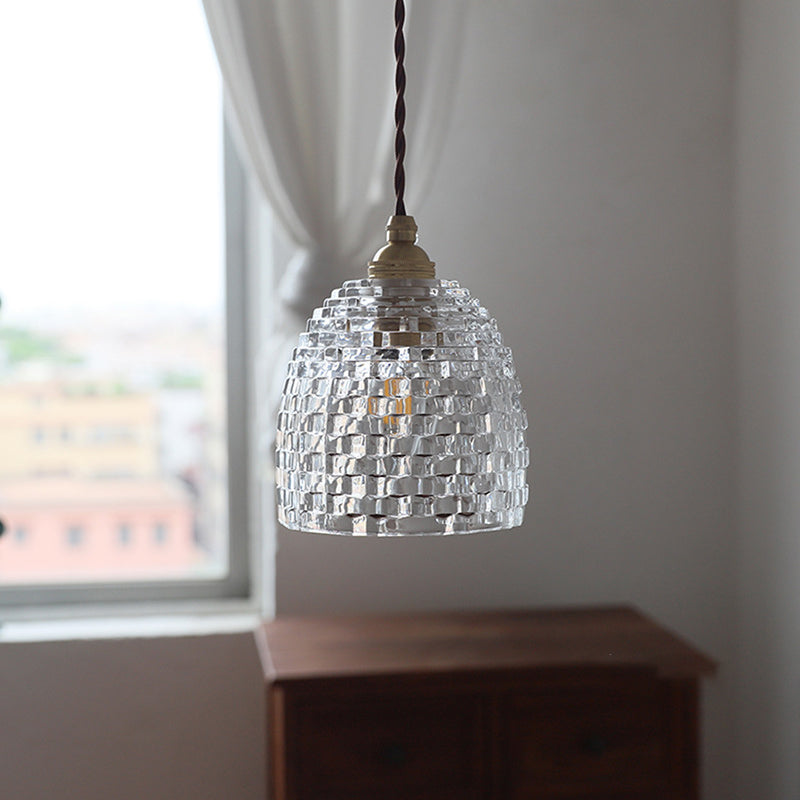 Skanto | Tradisjonell Fransk Messing Ruter Glass Blomst Form 1-Lys Pendellampe For Stue