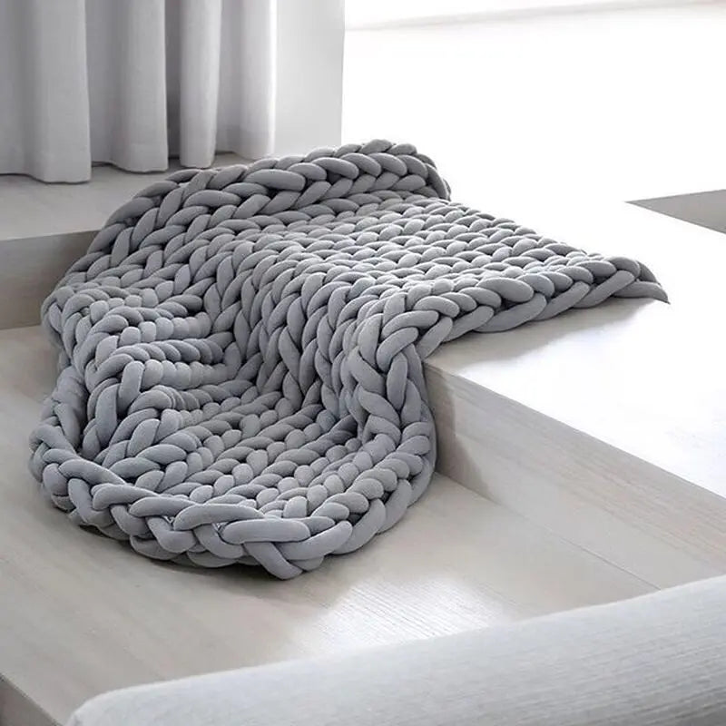 Chunky Knit Throw Håndlaget Vektet Teppe - SUPER KOSY & BEROLIGENDE TEPPE Skanto