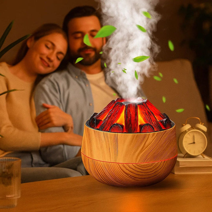FlameMist | Aromaterapi Duft diffusor – Flamme LED – To Tåke Modus – Stille USB Design – Hjem Relaxasjon Bolleheis