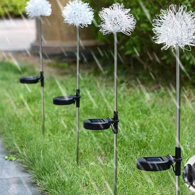 Solcelledrevet LED-kulelampe av løvetann laget av aluminiumstråd, vanntett, for utendørs bruk, for planting i hagen, bakkelys