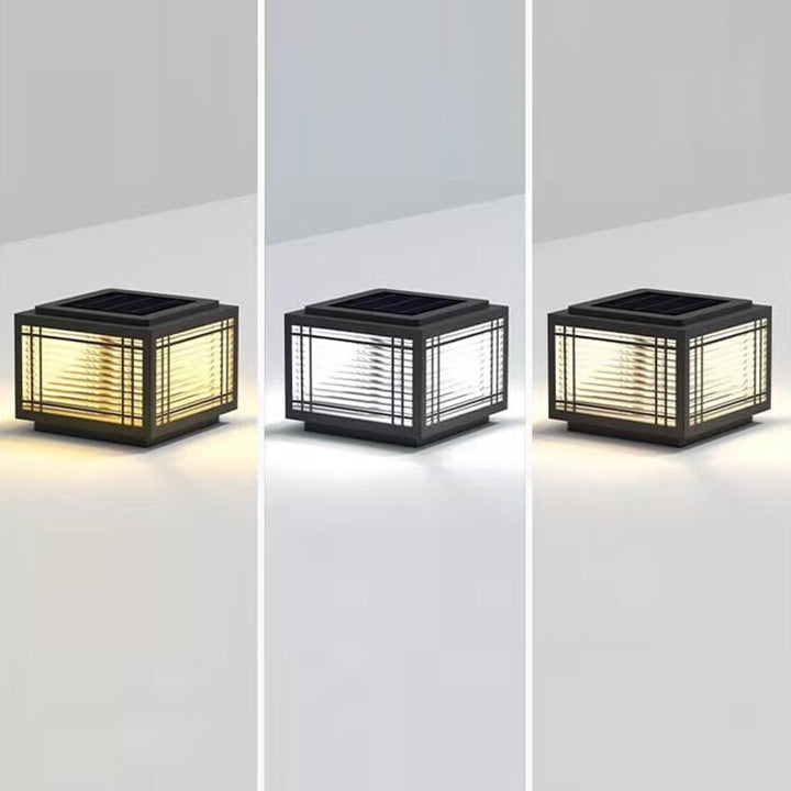 Tradisjonelt kinesisk kvadrat aluminium glass 1-lampe post hode lys for hage | Skanto