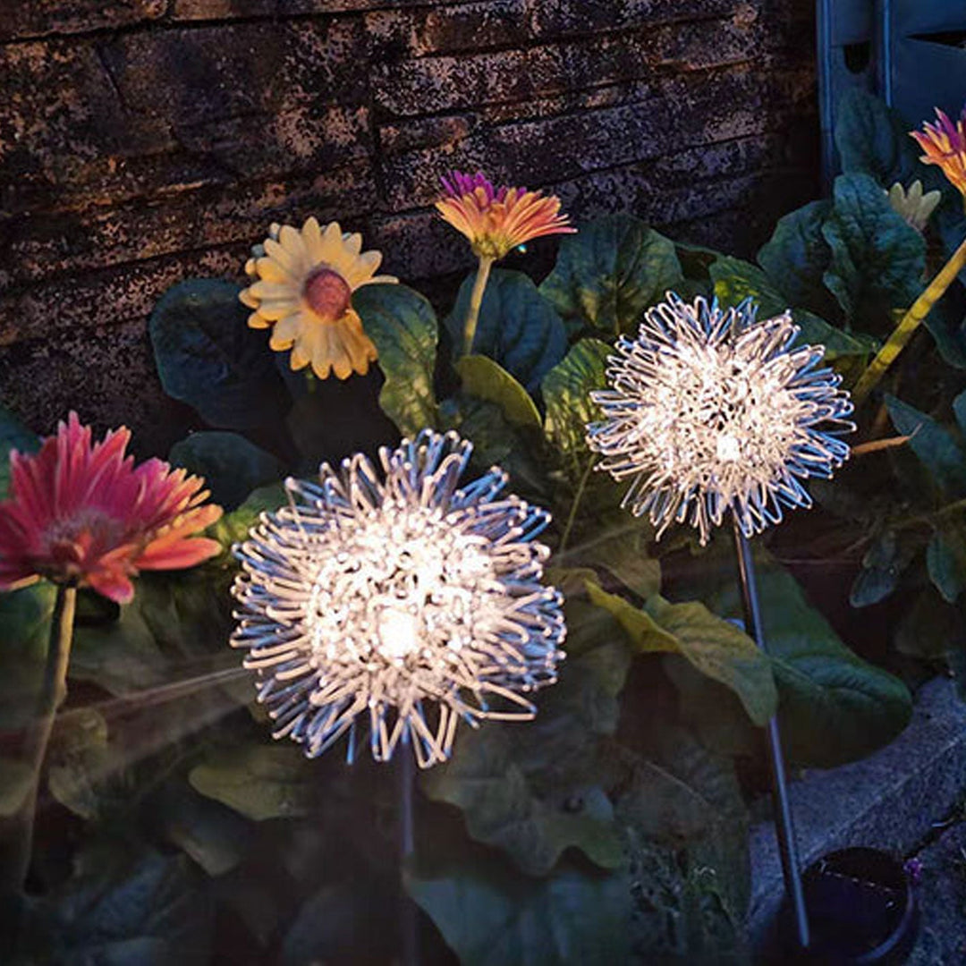 Solcelledrevet LED-kulelampe av løvetann laget av aluminiumstråd, vanntett, for utendørs bruk, for planting i hagen, bakkelys