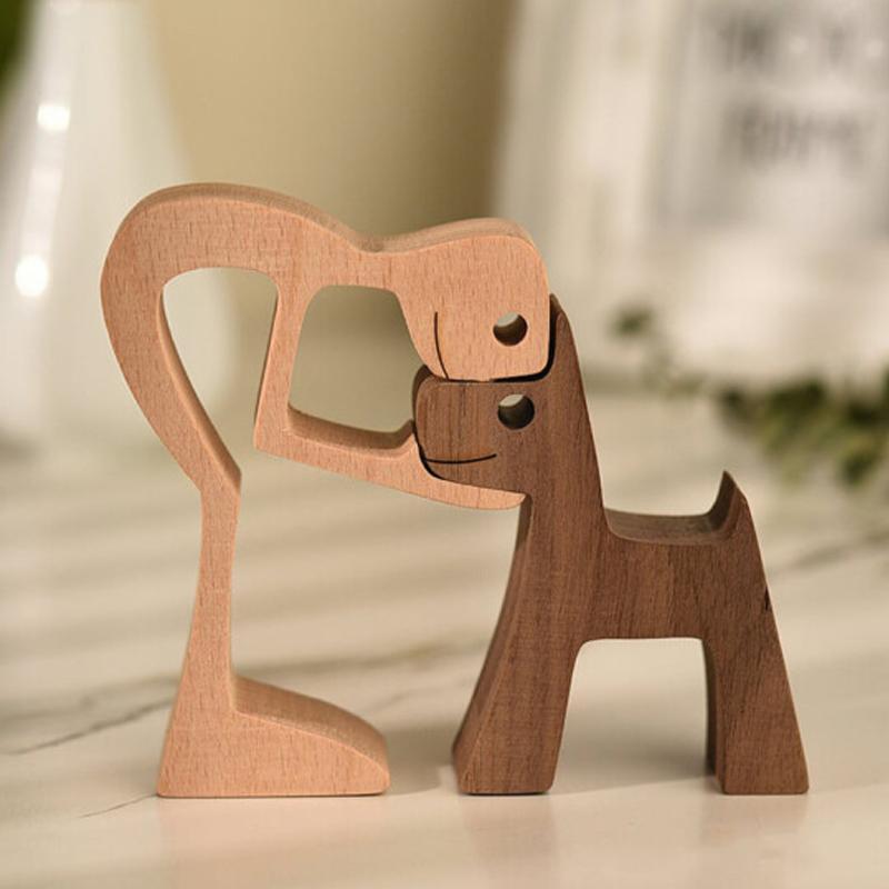 Pet Lover Gaver Tre Skulptur Familie & Valp Tre Håndverk Bord Ornamenter | Skanto