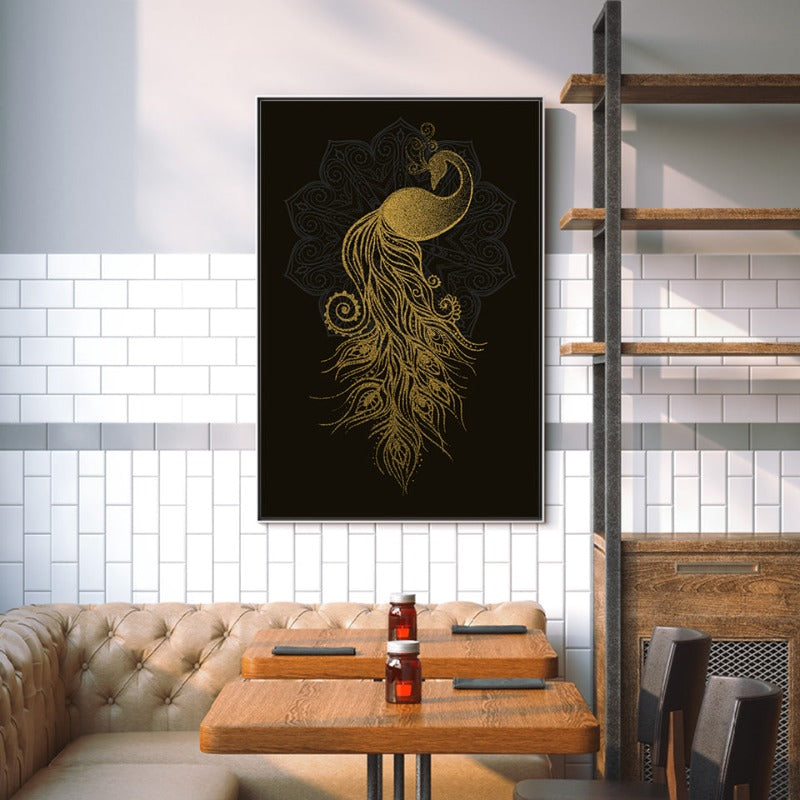 Abstract Golden Mandala Påfugl - Lærret Vegkunst Maleri | Skanto