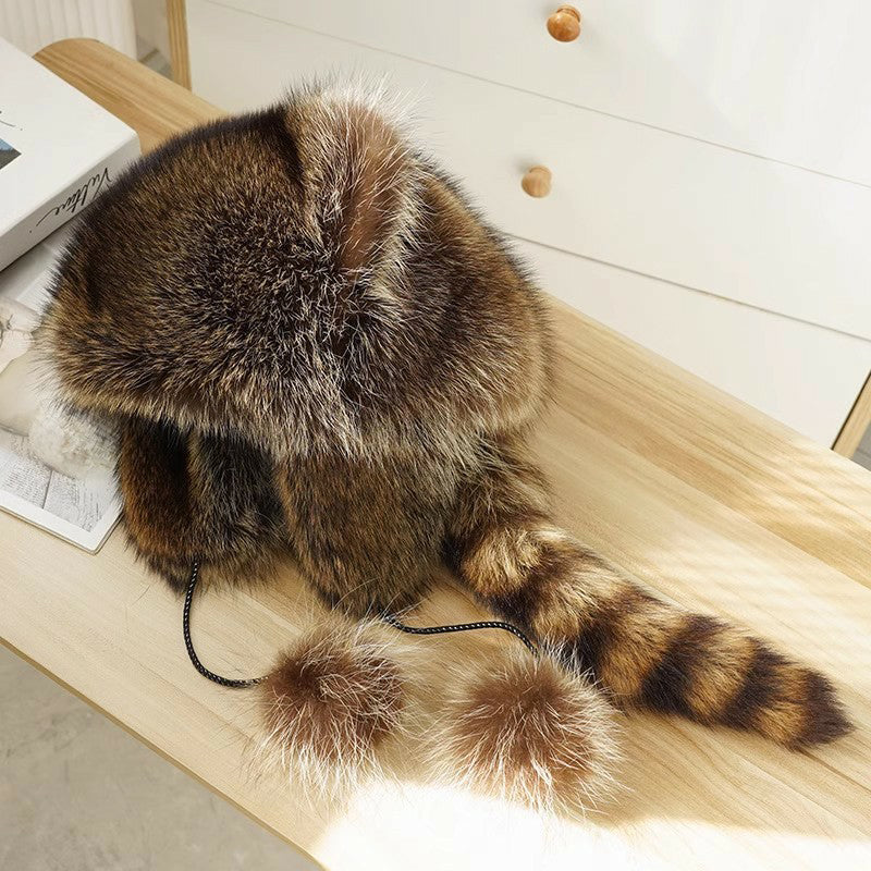 Skanto | Søt Faux fur Raccoon Tail Foreldrebarn Plush Hatt