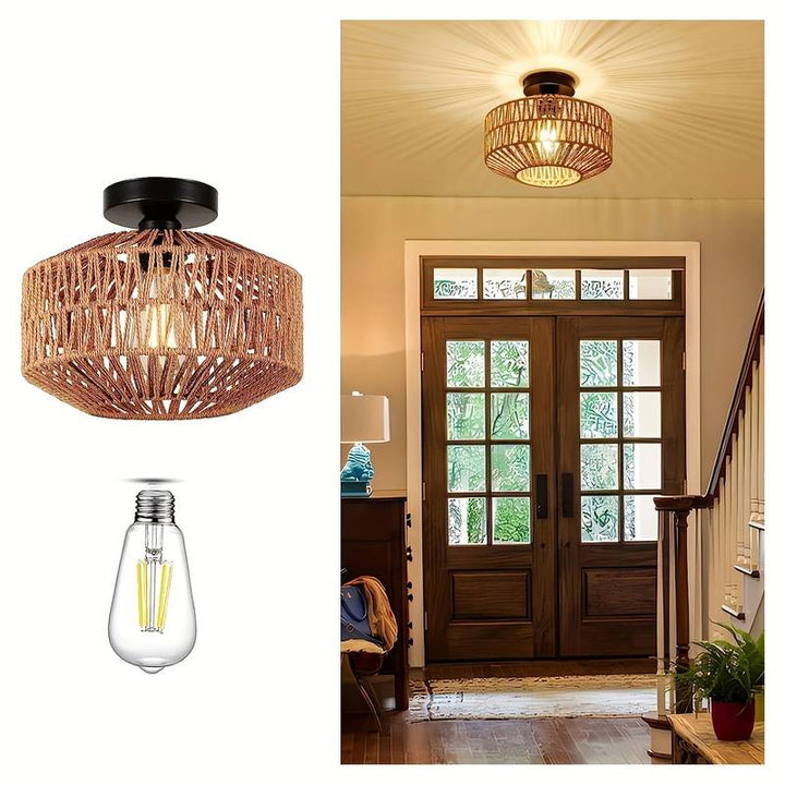 GarduruLuminaire Taklampe Bohemsk | Hengelys laget av Håndlaget Rattan for Stue og Soverom