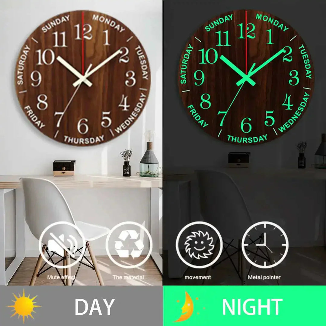 Skanto | Glowtic Lysende Veggklokke | Tre Design | Still | Nattlys | Nordisk Stil | Gaveideer