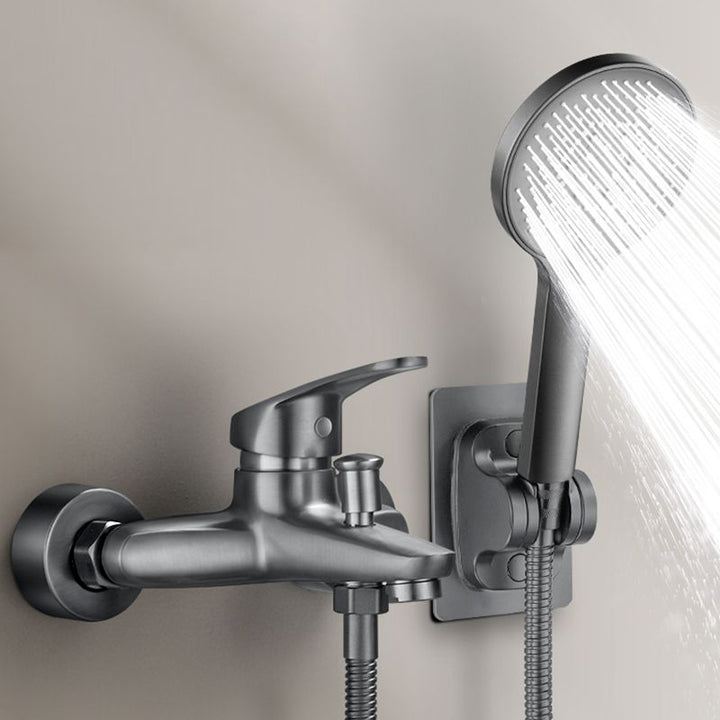 Solid badekarkran med hånddusj, slange, spakhåndtak, veggmontert, 2 hull, badekarpåfyllingsventil