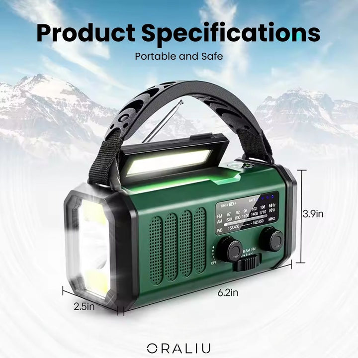 Skanto | Solcelle Nødradio med Power Bank – Håndspak og LED-lommelykt for Camping og Utendørsbruk