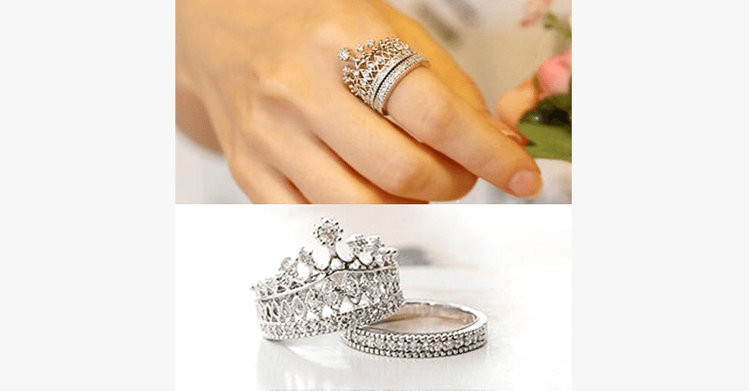 Skanto | Imperiale Krone Ring Set - Fasjonable Sølvfargede Ringer i Ulike Størrelser