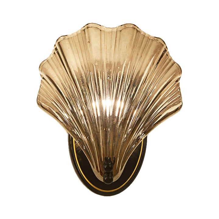 Single Scalloped Shell Vegglampe Landstil Svart/Gull Ribbet Glass Vegglys Armatur | Skanto
