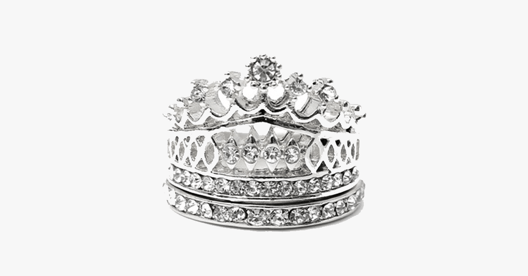 Skanto | Imperiale Krone Ring Set - Fasjonable Sølvfargede Ringer i Ulike Størrelser