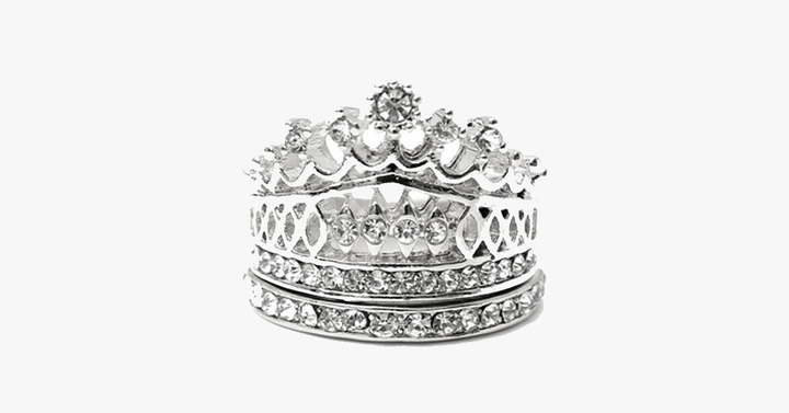 Skanto | Imperiale Krone Ring Set - Fasjonable Sølvfargede Ringer i Ulike Størrelser