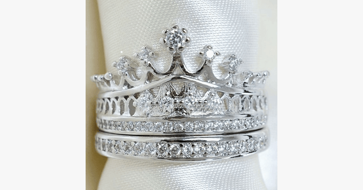 Skanto | Imperiale Krone Ring Set - Fasjonable Sølvfargede Ringer i Ulike Størrelser