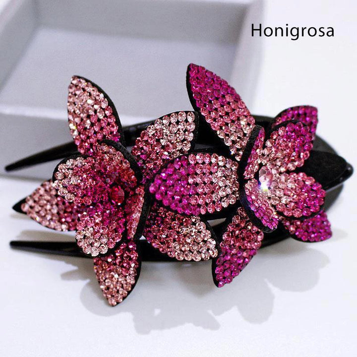 Skanto | Rhinestone Dobbel Blomst Hårklemme