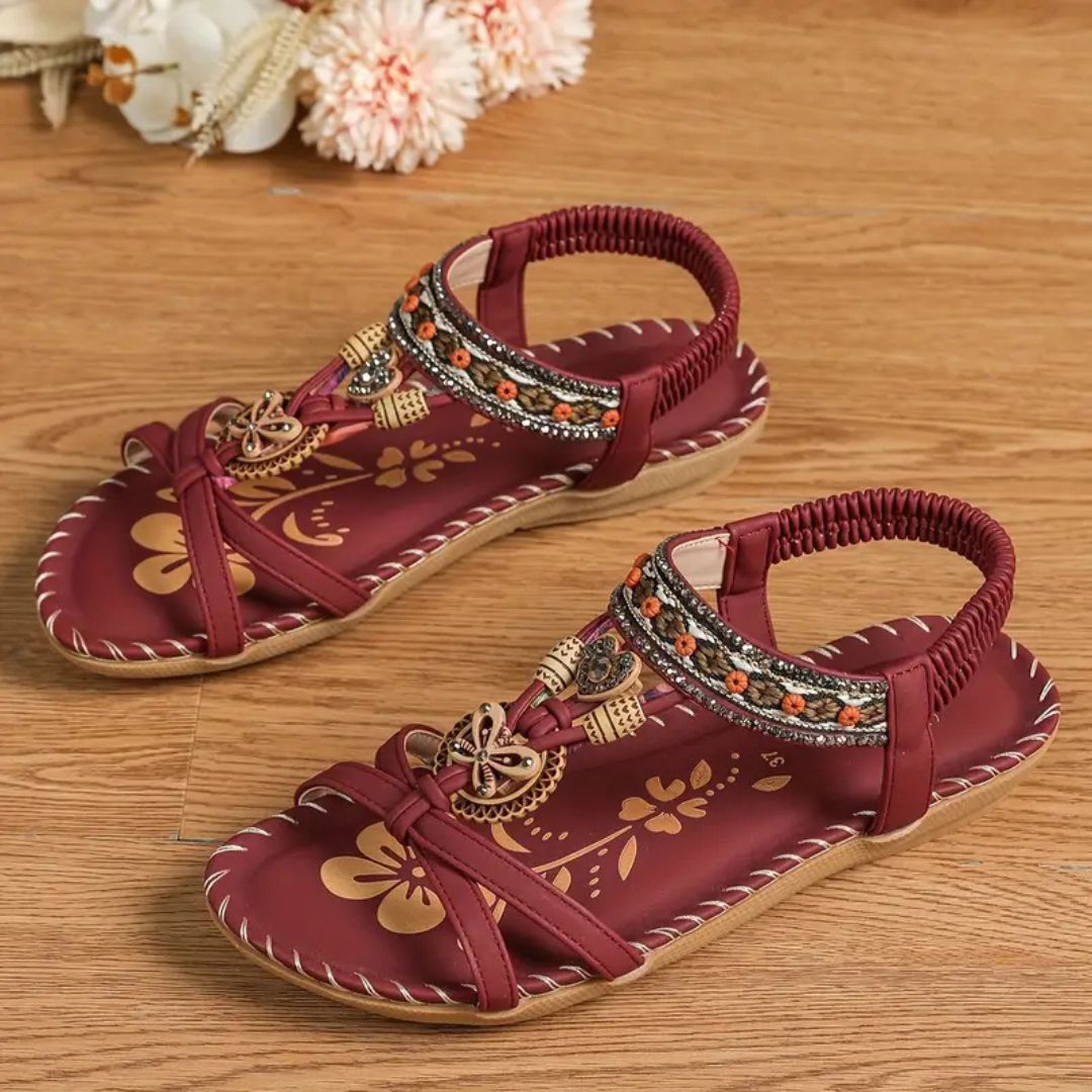 Zeyla – Boho Strass-sommerfugl-flate sandaler