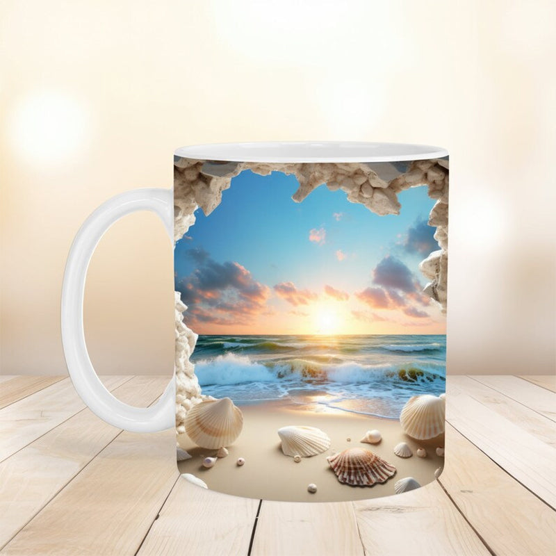 3D Ocean Beach Break Through Theme Kaffeekopp | Skanto