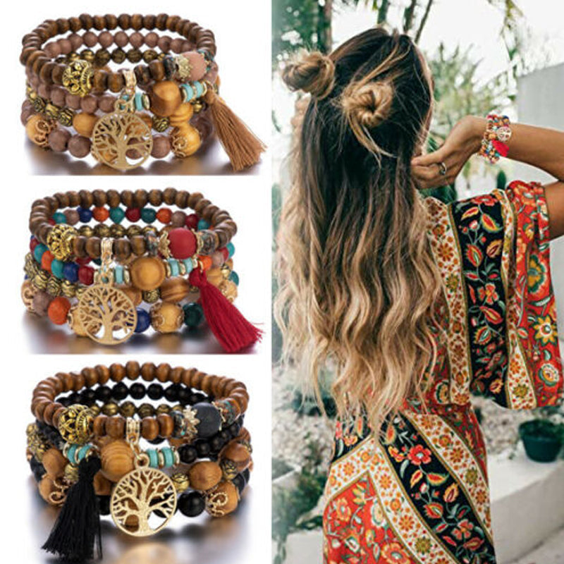 Skanto | Boho Flersjiktet Tresmykke Armbånd