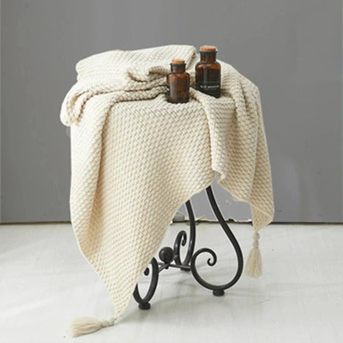 Skanto | NordiWrap Strikket Ullteppe med Frynser | Nordisk Design | Koselig & Elegant | Perfekt for Hjemmet