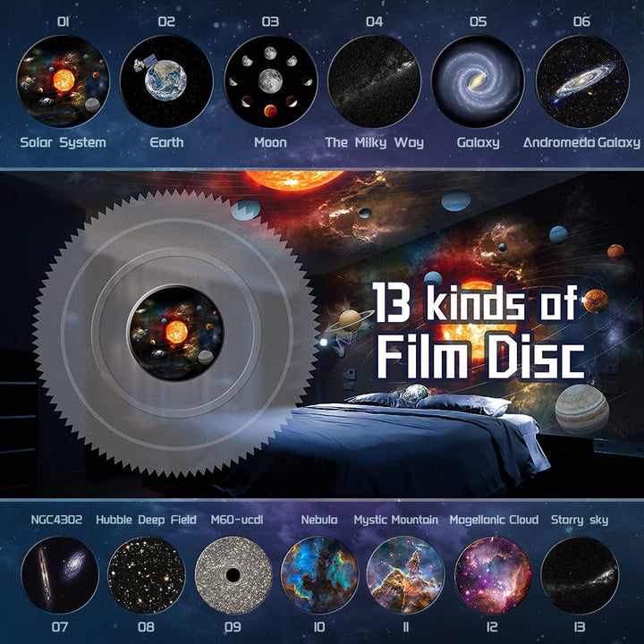 CelestiSphere 13-i-1 Planetarium prosjektor | 360° roterbar stjernehimmel- og galakseprosjektor med HD-bilder