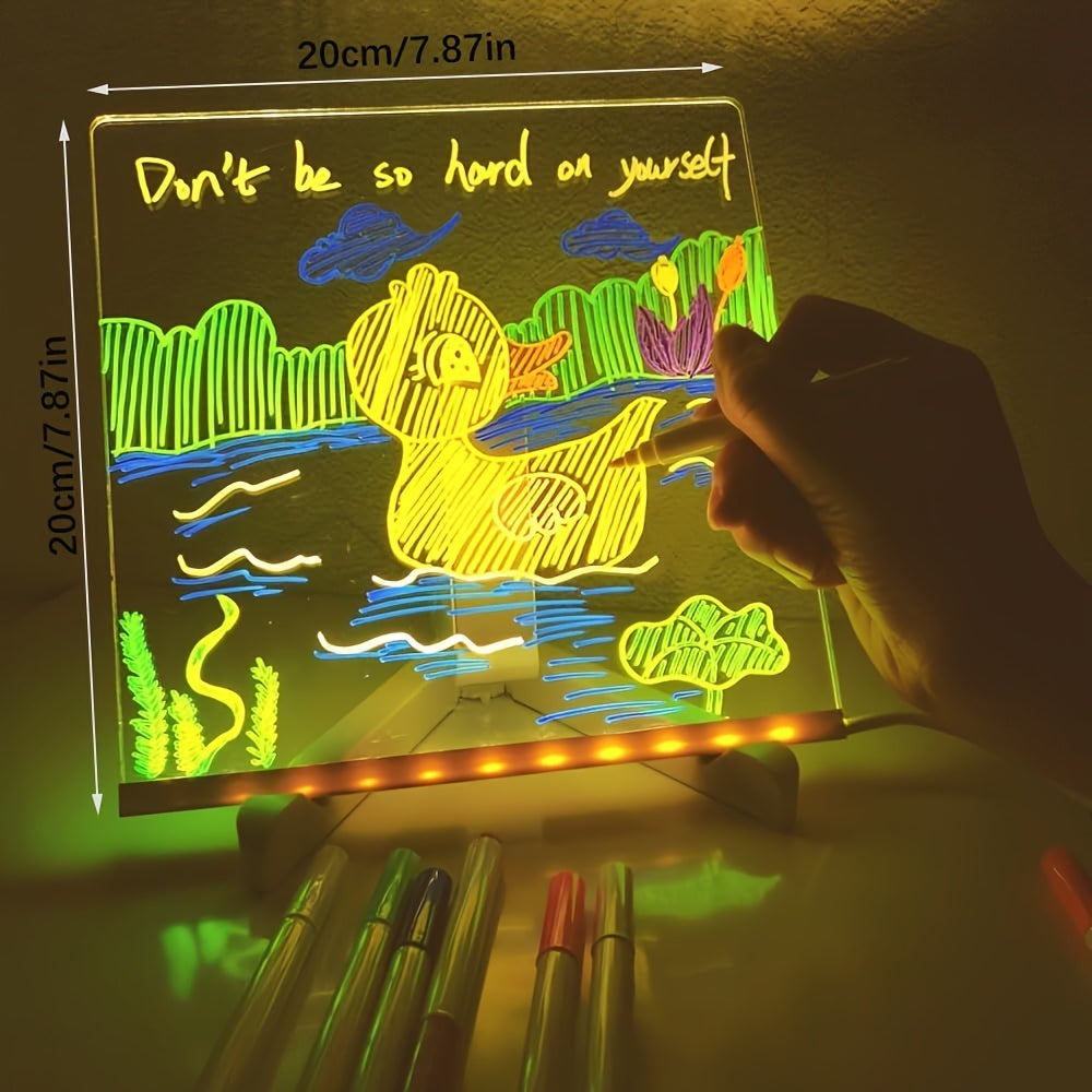 Skanto | USB LED Notatbrett med 12 Fargede Penner - Lys Meldingsbrett for Kontor & Hjem