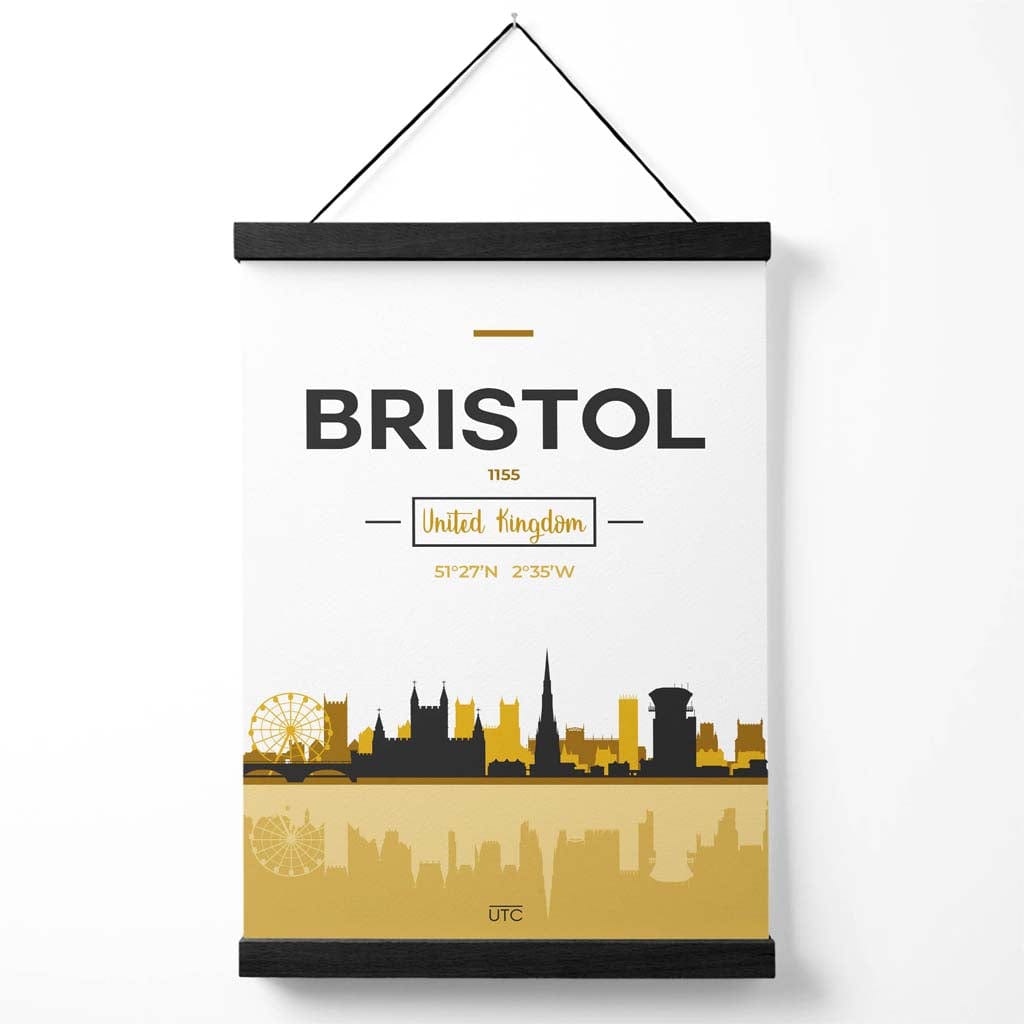 Bristol bybildeplakat i gult og svart med oppheng
