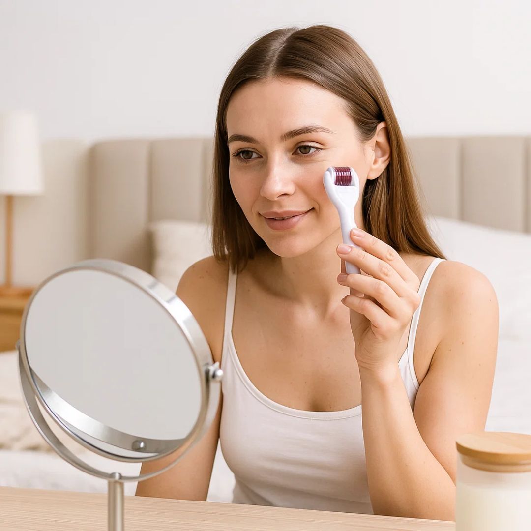 DermaGlow Mikronål Derma Roller Sett – Anti-Aging – Titan Nåler – Hjemmepleie for Kvinner Skanto