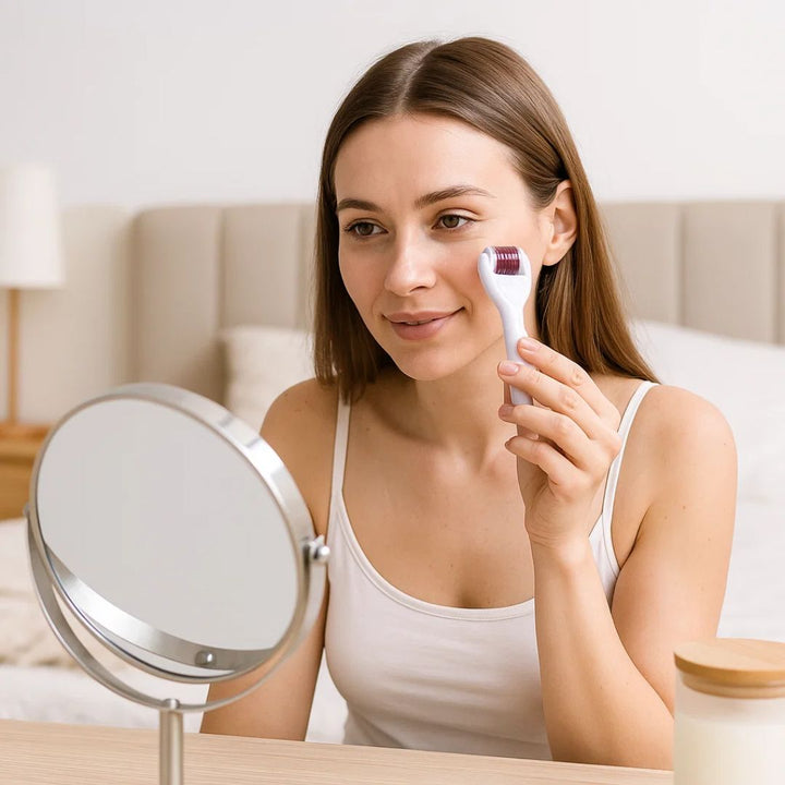 DermaGlow Mikronål Derma Roller Sett – Anti-Aging – Titan Nåler – Hjemmepleie for Kvinner Skanto