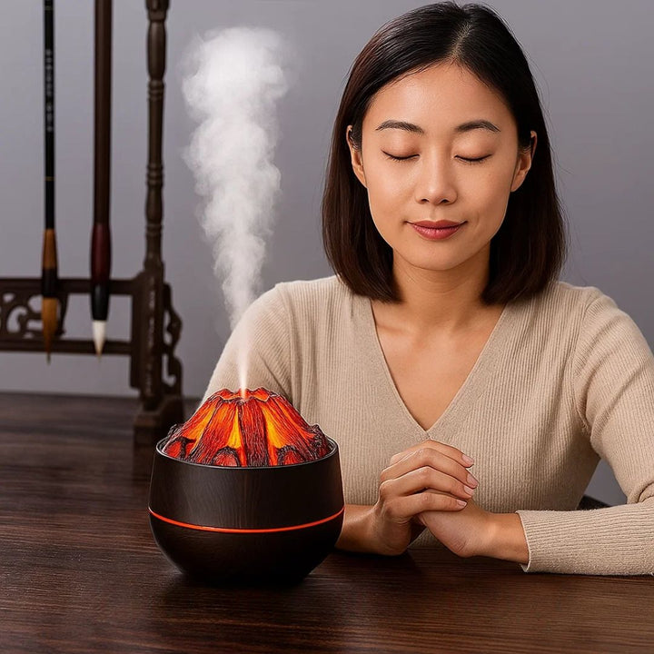 FlameMist | Aromaterapi Duft diffusor – Flamme LED – To Tåke Modus – Stille USB Design – Hjem Relaxasjon Bolleheis