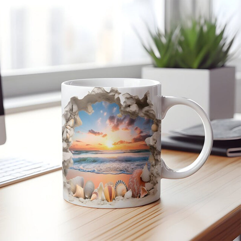 3D Ocean Beach Break Through Theme Kaffeekopp | Skanto