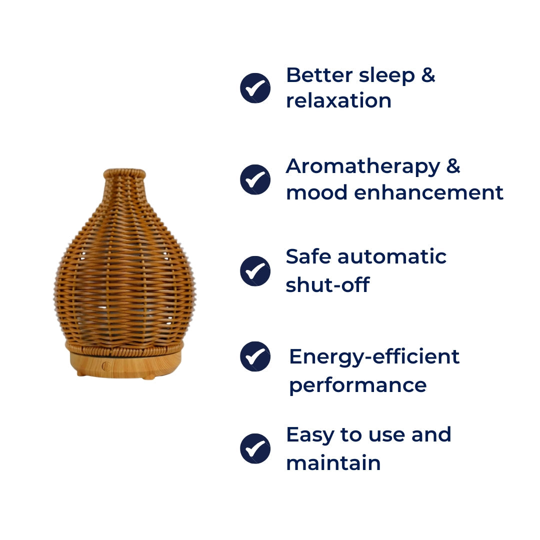 Olje Diffuser – Tørr-Luft Lettelse for Soverom & Barnerom – Stillegående USB 5 V – 80 ml Stilig Vase Design Skanto