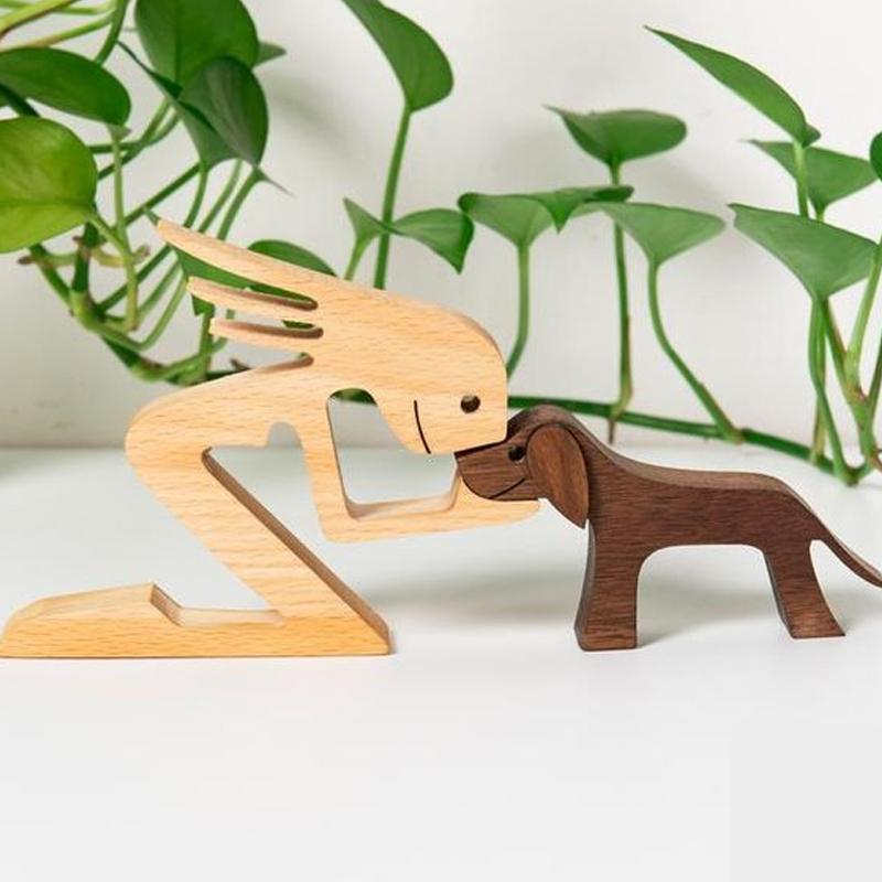 Pet Lover Gaver Tre Skulptur Familie & Valp Tre Håndverk Bord Ornamenter | Skanto
