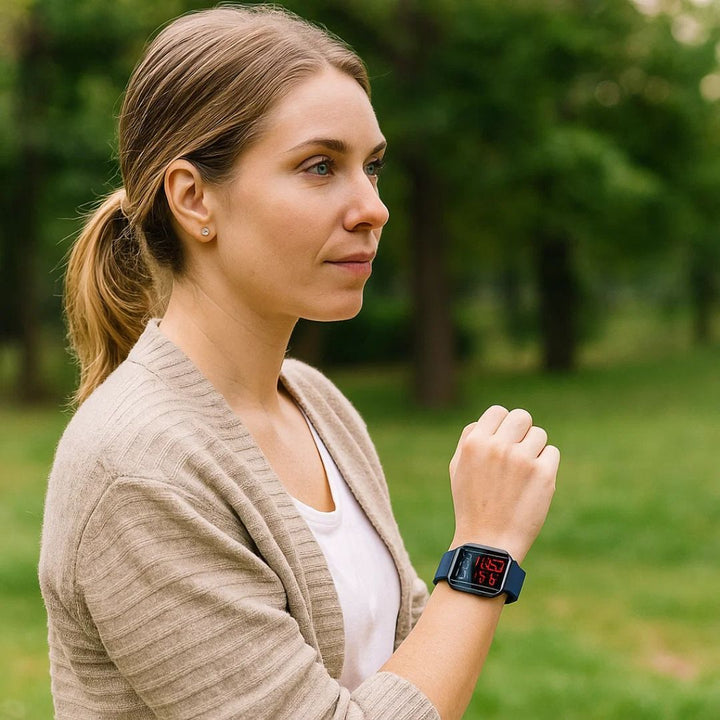 GlucoWell | Ikke-invasiv diabetes-smartklokke – blodsukkermonitor – HD-display – smertefri glukose-sporing for voksne Skanto