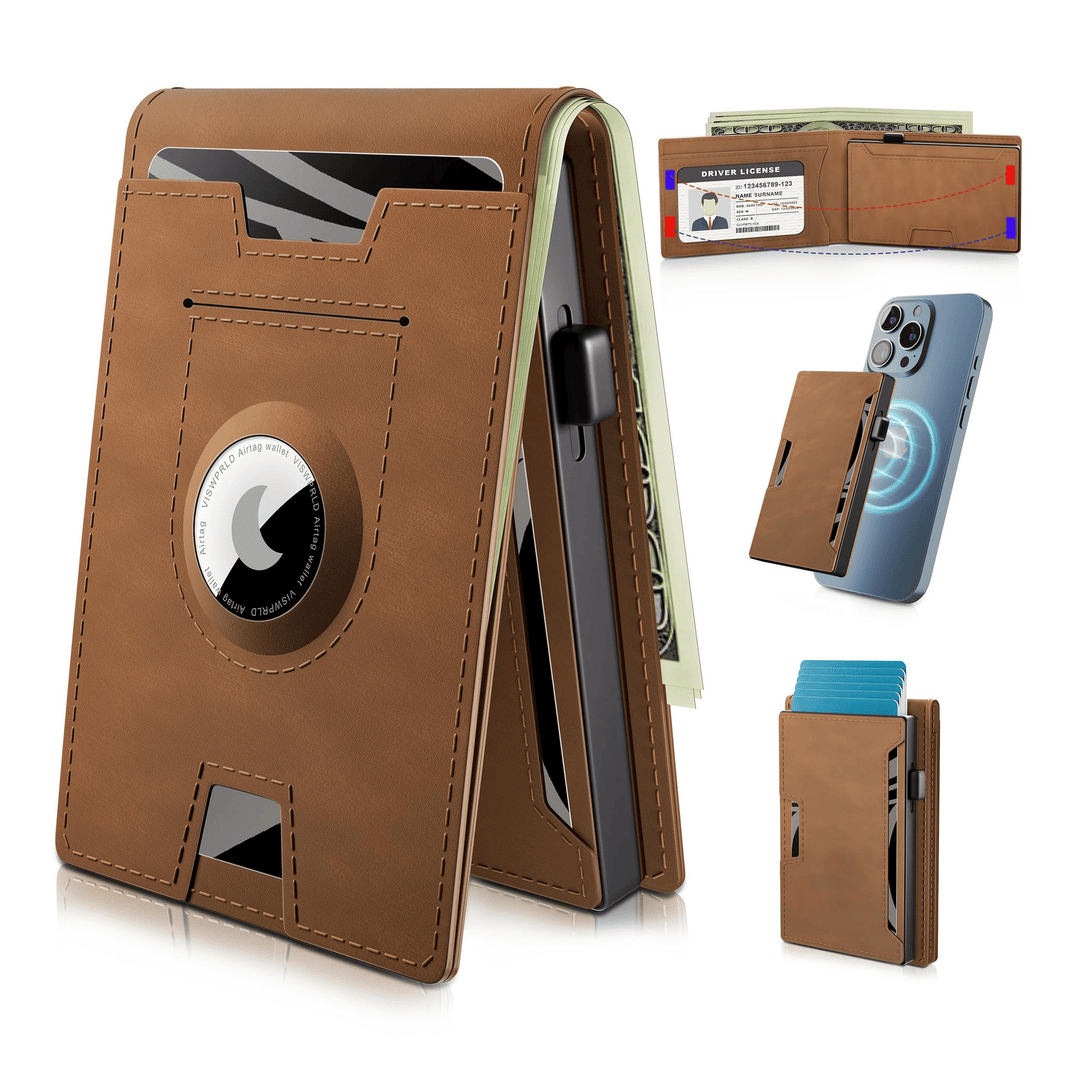 Skanto | 🔥Pop Up aluminiumsveske Pengeklips Slim Leather Slots Kredittkortholdere RFID Blocking Bifold Minimalist Wallet