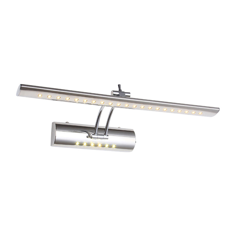 Lineær vegglampe med nikkelfinish, moderne stil, 16"/21,5" bred, LED metallisk sminkebelysning i hvitt/varmt lys
