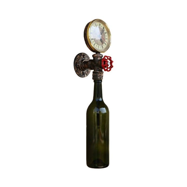 Brun/blå flaskevegglampe i vintage-stil med 1 lyspære i glass, veggbelysning for stue, trykkmåler og ventil