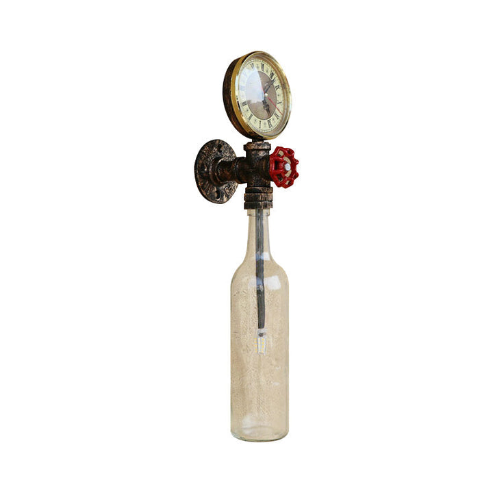 Brun/blå flaskevegglampe i vintage-stil med 1 lyspære i glass, veggbelysning for stue, trykkmåler og ventil