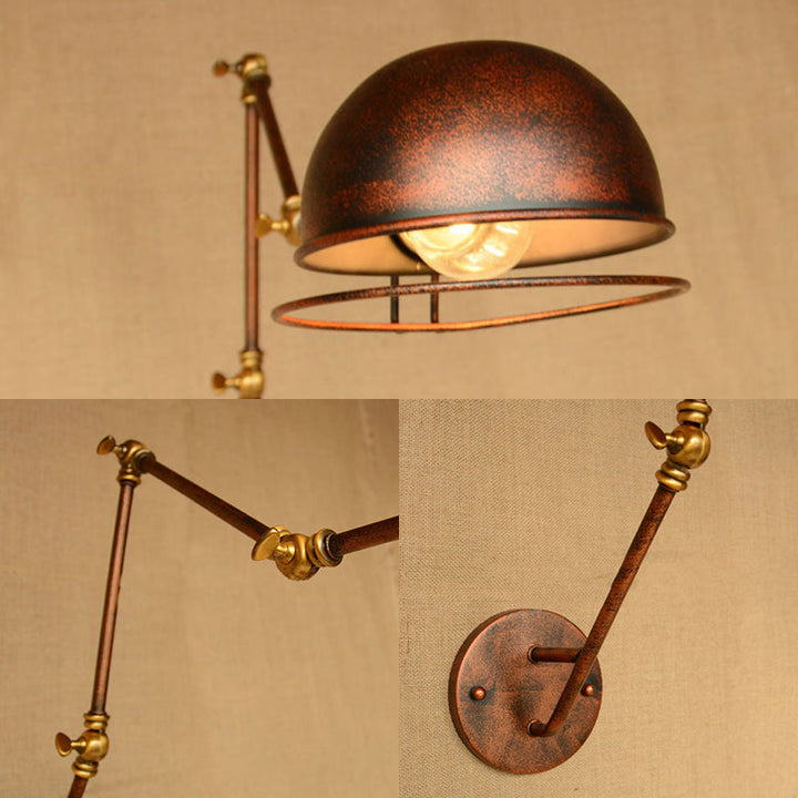 Vintage industriell bollevegglampe, 1 lys, jernvegglampe med svingarm i svart/metall