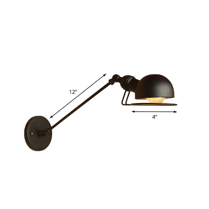 Vintage industriell bollevegglampe, 1 lys, jernvegglampe med svingarm i svart/metall
