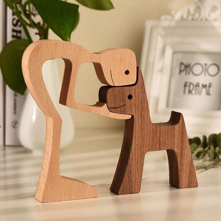 Pet Lover Gaver Tre Skulptur Familie & Valp Tre Håndverk Bord Ornamenter | Skanto