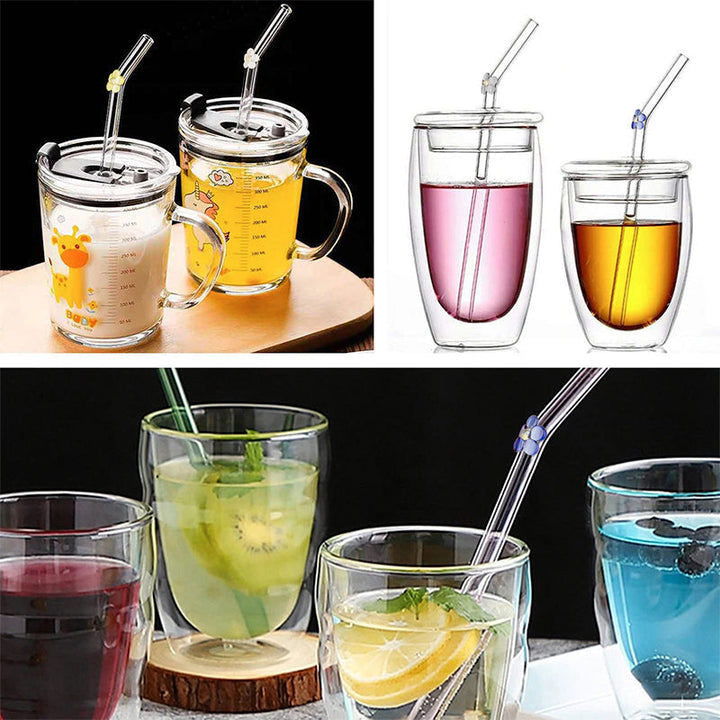 6 PCS Gjenbrukbare Fargede Glassrør med Rengjøringsbørste | Skanto
